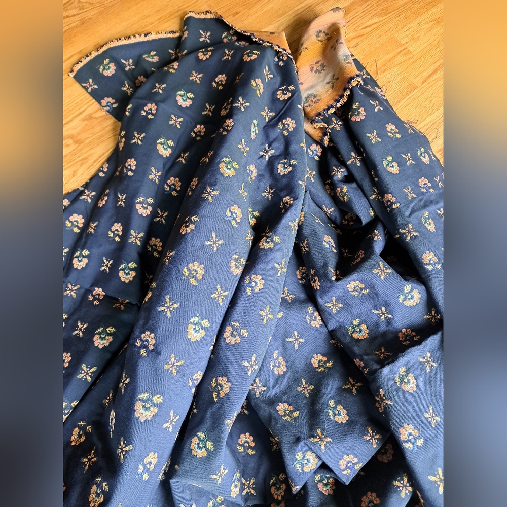 Floral Patterned Blue Fabric.  Damask!